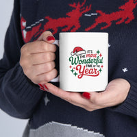 Load image into Gallery viewer, Festive Santa Hat Mug - It&#39;s the Most Wonderful Time of the Year - Cheerful Holiday Design for T-Shirt Printing
