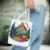 Load image into Gallery viewer, Vibrant Mountain Camping Tote Bag - Outdoor Adventure Travel Carryall, Nature Lover Shoulder Bag, Hiking Gear Tote, Wilderness Explorer

