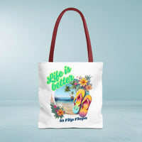 Load image into Gallery viewer, Life is Better in Flip Flops Tote Bag | Beach Lovers Gift, Summer Travel Accessory, Tropical Tote, Fun Vacation Bag, Beach Bag for Women
