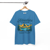 Load image into Gallery viewer, Adventure Awaits Unisex Heavy Cotton Tee | Perfect for Outdoor Lovers, Hiking, Travel, Funny Gift, Adventure T-Shirt, Nature Enthusiasts
