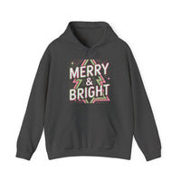 Load image into Gallery viewer, Merry &amp; Bright Retro Neon Hoodie - Glittery Christmas Design with Geometric Tree Pattern for Festive Vibes
