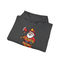 Load image into Gallery viewer, Cheerful Santa Firefighter Hoodie - Whimsical Cartoon Design for Fun &amp; Festive Style
