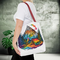Load image into Gallery viewer, Vibrant Mountain Camping Tote Bag - Outdoor Adventure Travel Carryall, Nature Lover Shoulder Bag, Hiking Gear Tote, Wilderness Explorer
