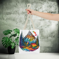 Load image into Gallery viewer, Vibrant Mountain Camping Tote Bag - Outdoor Adventure Travel Carryall, Nature Lover Shoulder Bag, Hiking Gear Tote, Wilderness Explorer
