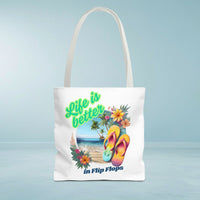 Load image into Gallery viewer, Life is Better in Flip Flops Tote Bag | Beach Lovers Gift, Summer Travel Accessory, Tropical Tote, Fun Vacation Bag, Beach Bag for Women
