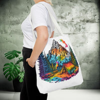 Load image into Gallery viewer, Vibrant Mountain Camping Tote Bag - Outdoor Adventure Travel Carryall, Nature Lover Shoulder Bag, Hiking Gear Tote, Wilderness Explorer
