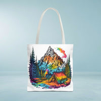 Load image into Gallery viewer, Vibrant Mountain Camping Tote Bag - Outdoor Adventure Travel Carryall, Nature Lover Shoulder Bag, Hiking Gear Tote, Wilderness Explorer
