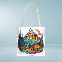 Load image into Gallery viewer, Vibrant Mountain Camping Tote Bag - Outdoor Adventure Travel Carryall, Nature Lover Shoulder Bag, Hiking Gear Tote, Wilderness Explorer
