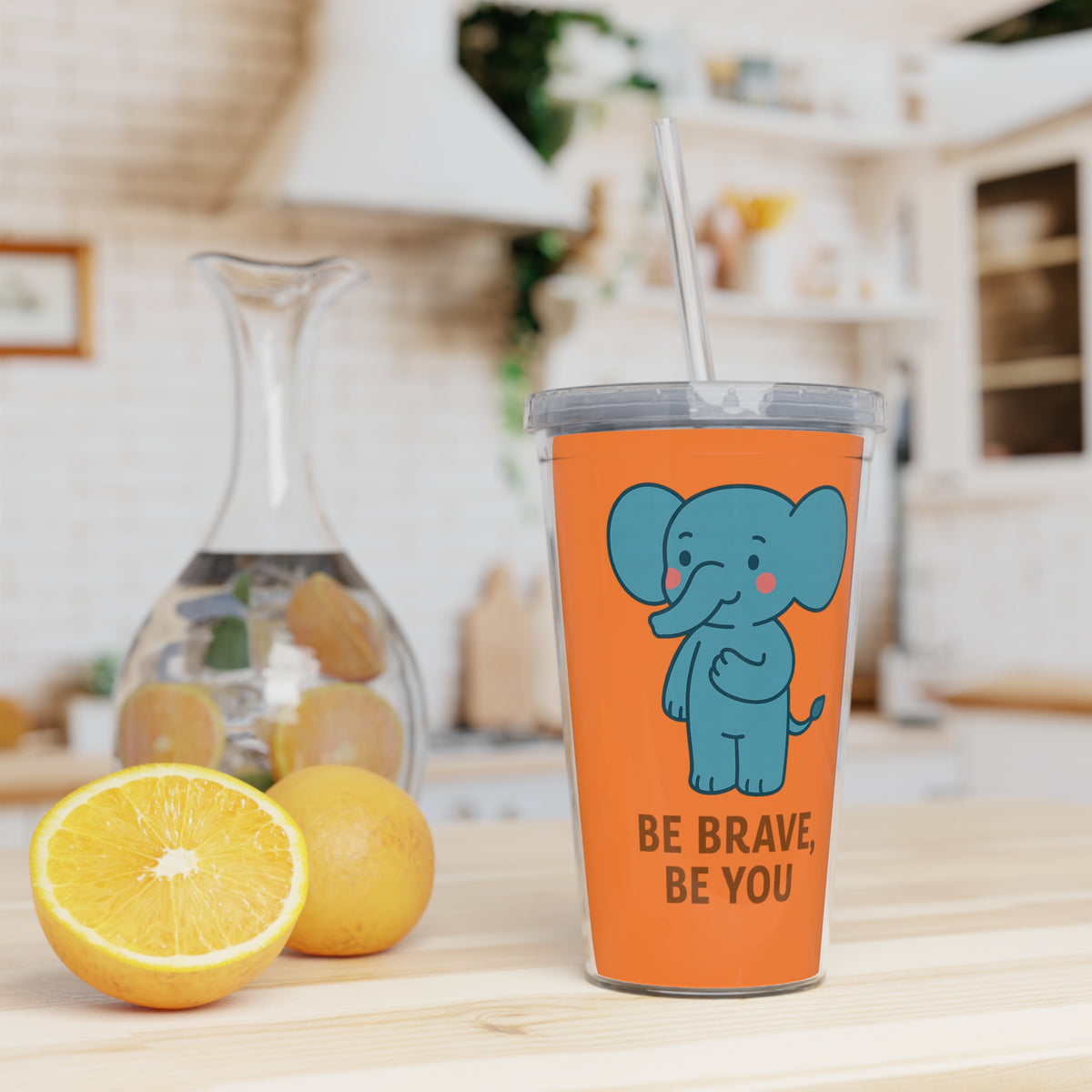 Elephant 'Be Brave, Be You' Plastic Tumbler with Straw