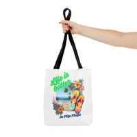 Load image into Gallery viewer, Life is Better in Flip Flops Tote Bag | Beach Lovers Gift, Summer Travel Accessory, Tropical Tote, Fun Vacation Bag, Beach Bag for Women
