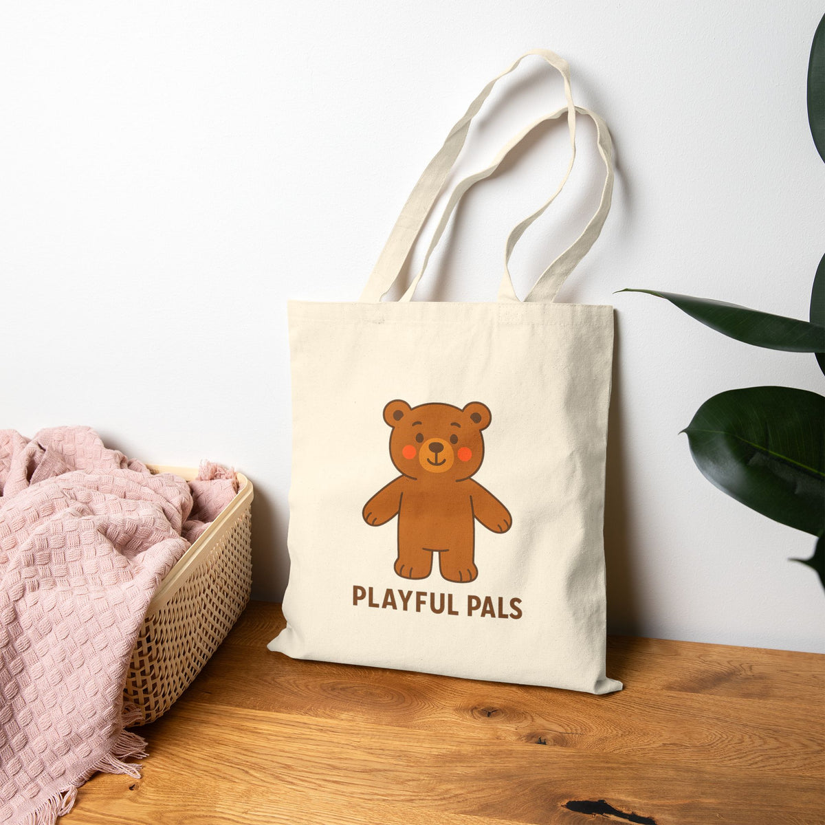 Playful Pals Teddy Tote Bag — Cute Bear Canvas Shopper