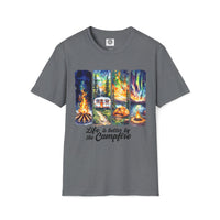 Load image into Gallery viewer, Life is Better by the Campfire Unisex T-Shirt, Cozy Camping Shirt, Outdoor Lover Gift, Nature Tee, Adventure Apparel
