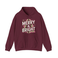 Load image into Gallery viewer, Merry &amp; Bright Retro Neon Hoodie - Glittery Christmas Design with Geometric Tree Pattern for Festive Vibes
