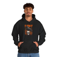 Load image into Gallery viewer, F Caw F Hoodie – Gothic Raven, Skull &amp; Pumpkin Halloween Hoodie

