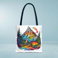 Load image into Gallery viewer, Vibrant Mountain Camping Tote Bag - Outdoor Adventure Travel Carryall, Nature Lover Shoulder Bag, Hiking Gear Tote, Wilderness Explorer
