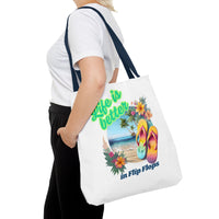 Load image into Gallery viewer, Life is Better in Flip Flops Tote Bag | Beach Lovers Gift, Summer Travel Accessory, Tropical Tote, Fun Vacation Bag, Beach Bag for Women
