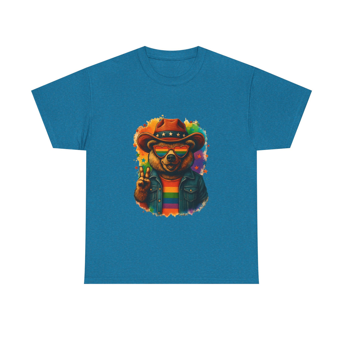 Pride Cowboy Bear T-Shirt | Rainbow LGBTQ+ Western Graphic Tee | Retro Gay Pride Shirt | Heart Glasses Bear | Yeehaw & Be Gay Shirt