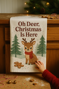 Load image into Gallery viewer, Christmas Themed Hand Towel - &quot;Oh Deer, Christmas is Here&quot;
