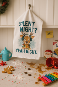 Load image into Gallery viewer, Silent Night? Yeah Right! Funny Holiday Hand Towel
