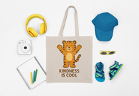 Load image into Gallery viewer, Kindness Is Cool Tiger Tote Bag — Cute Animal Cotton Canvas Shopper
