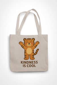 Load image into Gallery viewer, Kindness Is Cool Tiger Tote Bag — Cute Animal Cotton Canvas Shopper
