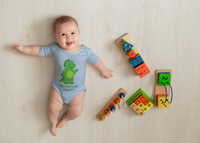 Load image into Gallery viewer, Adventure Awaits Baby Bodysuit — Cute Green Dino Infant Onesie
