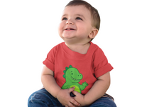 Load image into Gallery viewer, Adventure Awaits Baby Bodysuit — Cute Green Dino Infant Onesie

