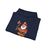 Load image into Gallery viewer, Cheerful Santa Firefighter Hoodie - Whimsical Cartoon Design for Fun &amp; Festive Style
