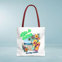 Load image into Gallery viewer, Life is Better in Flip Flops Tote Bag | Beach Lovers Gift, Summer Travel Accessory, Tropical Tote, Fun Vacation Bag, Beach Bag for Women
