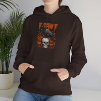 Load image into Gallery viewer, F Caw F Hoodie – Gothic Raven, Skull &amp; Pumpkin Halloween Hoodie
