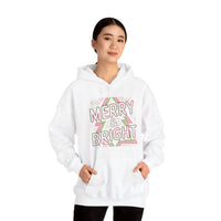 Load image into Gallery viewer, Merry &amp; Bright Retro Neon Hoodie - Glittery Christmas Design with Geometric Tree Pattern for Festive Vibes
