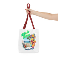 Load image into Gallery viewer, Life is Better in Flip Flops Tote Bag | Beach Lovers Gift, Summer Travel Accessory, Tropical Tote, Fun Vacation Bag, Beach Bag for Women
