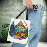 Load image into Gallery viewer, Vibrant Mountain Camping Tote Bag - Outdoor Adventure Travel Carryall, Nature Lover Shoulder Bag, Hiking Gear Tote, Wilderness Explorer
