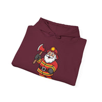 Load image into Gallery viewer, Cheerful Santa Firefighter Hoodie - Whimsical Cartoon Design for Fun &amp; Festive Style
