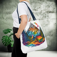 Load image into Gallery viewer, Vibrant Mountain Camping Tote Bag - Outdoor Adventure Travel Carryall, Nature Lover Shoulder Bag, Hiking Gear Tote, Wilderness Explorer
