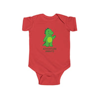 Load image into Gallery viewer, Adventure Awaits Baby Bodysuit — Cute Green Dino Infant Onesie
