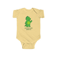 Load image into Gallery viewer, Adventure Awaits Baby Bodysuit — Cute Green Dino Infant Onesie
