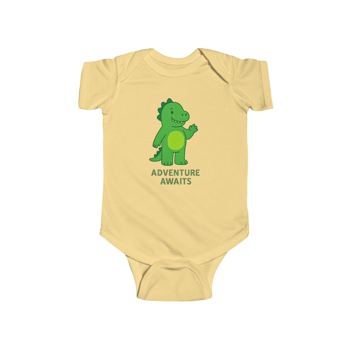 Adventure Awaits Baby Bodysuit — Cute Green Dino Infant Onesie