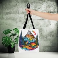 Load image into Gallery viewer, Vibrant Mountain Camping Tote Bag - Outdoor Adventure Travel Carryall, Nature Lover Shoulder Bag, Hiking Gear Tote, Wilderness Explorer
