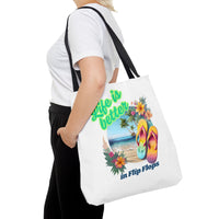 Load image into Gallery viewer, Life is Better in Flip Flops Tote Bag | Beach Lovers Gift, Summer Travel Accessory, Tropical Tote, Fun Vacation Bag, Beach Bag for Women
