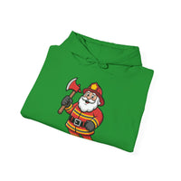 Load image into Gallery viewer, Cheerful Santa Firefighter Hoodie - Whimsical Cartoon Design for Fun &amp; Festive Style
