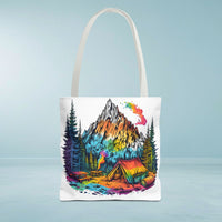 Load image into Gallery viewer, Vibrant Mountain Camping Tote Bag - Outdoor Adventure Travel Carryall, Nature Lover Shoulder Bag, Hiking Gear Tote, Wilderness Explorer
