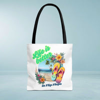 Load image into Gallery viewer, Life is Better in Flip Flops Tote Bag | Beach Lovers Gift, Summer Travel Accessory, Tropical Tote, Fun Vacation Bag, Beach Bag for Women
