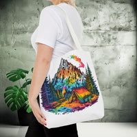 Load image into Gallery viewer, Vibrant Mountain Camping Tote Bag - Outdoor Adventure Travel Carryall, Nature Lover Shoulder Bag, Hiking Gear Tote, Wilderness Explorer
