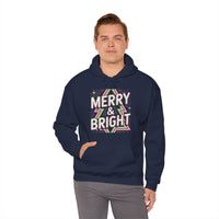 Load image into Gallery viewer, Merry &amp; Bright Retro Neon Hoodie - Glittery Christmas Design with Geometric Tree Pattern for Festive Vibes
