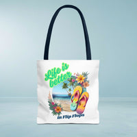 Load image into Gallery viewer, Life is Better in Flip Flops Tote Bag | Beach Lovers Gift, Summer Travel Accessory, Tropical Tote, Fun Vacation Bag, Beach Bag for Women
