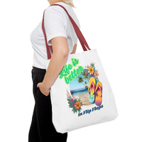 Load image into Gallery viewer, Life is Better in Flip Flops Tote Bag | Beach Lovers Gift, Summer Travel Accessory, Tropical Tote, Fun Vacation Bag, Beach Bag for Women
