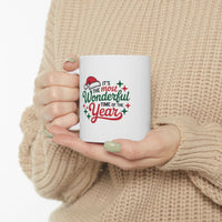 Load image into Gallery viewer, Festive Santa Hat Mug - It&#39;s the Most Wonderful Time of the Year - Cheerful Holiday Design for T-Shirt Printing
