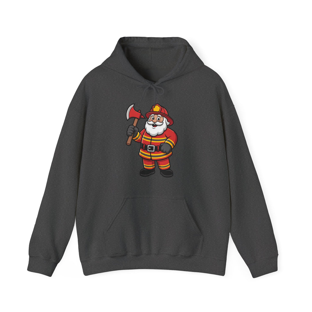 Cheerful Santa Firefighter Hoodie - Whimsical Cartoon Design for Fun & Festive Style