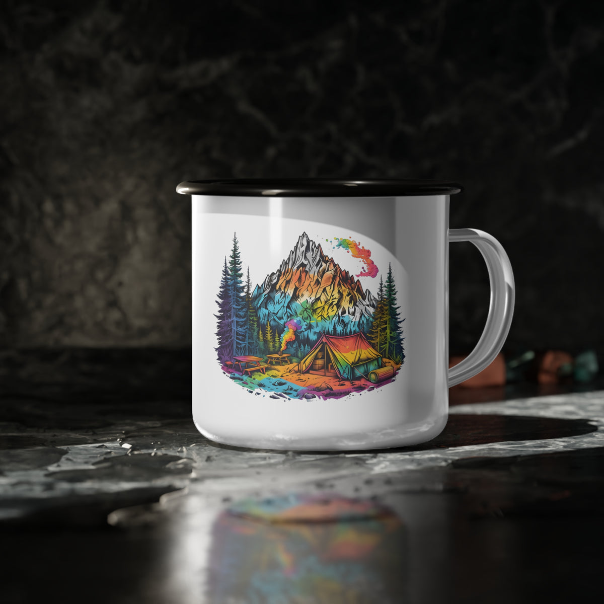 Personalized Enamel Camp Cup - Campfire Coffee Mug, Outdoor Gift, Custom Hiking Mug, Travel Cup for Nature Lovers, Camping Accessories